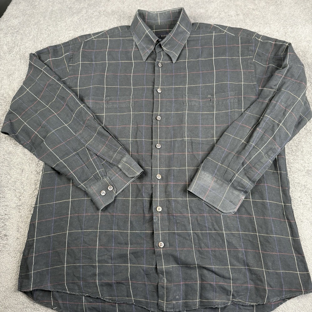 Scott Barber Men's Button Up Shirt Size XL  Black Plaid Linen Long Sleeve
